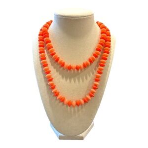 Vintage Rondelle Lucite Bead Necklace Bright Orange Spiral Twist 34”JB8